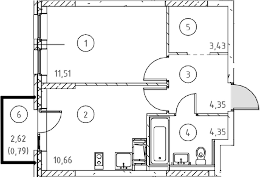 1-комнатная квартира 35.09 м², 11/11 эт., ЖК «Новое Колпино»